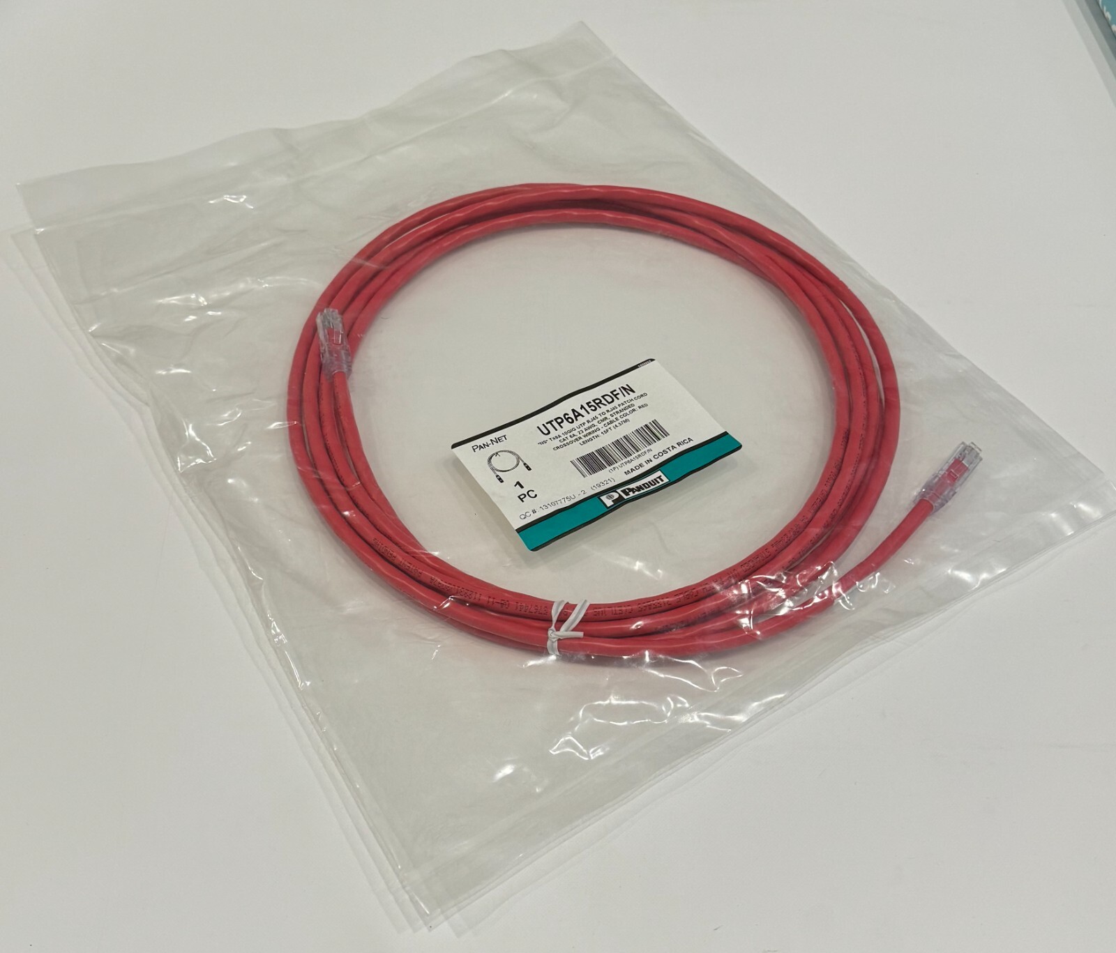 PANDUIT UTP6A15RDF/N UTP PATCH CORD TX6A 10GIG CROSSOVER RED CAT 6 15 FOOT NEW