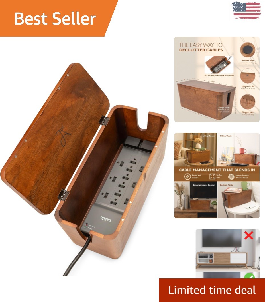 Extra Large Rustic Mango Wood Cable Management Box for Stylish Organization