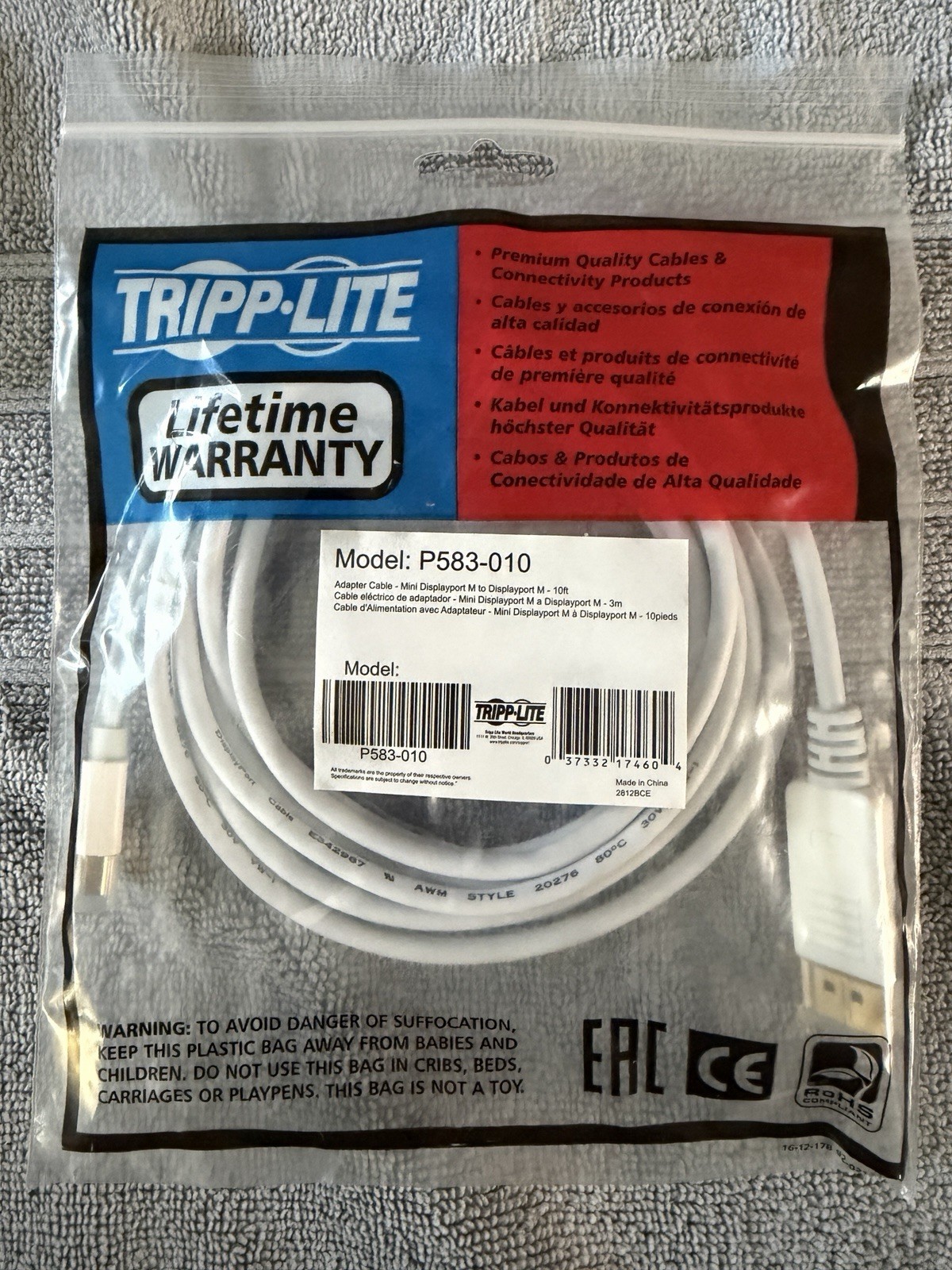 Tripp Lite Mini DisplayPort to DisplayPort Cable 10ft P583-010-BK New