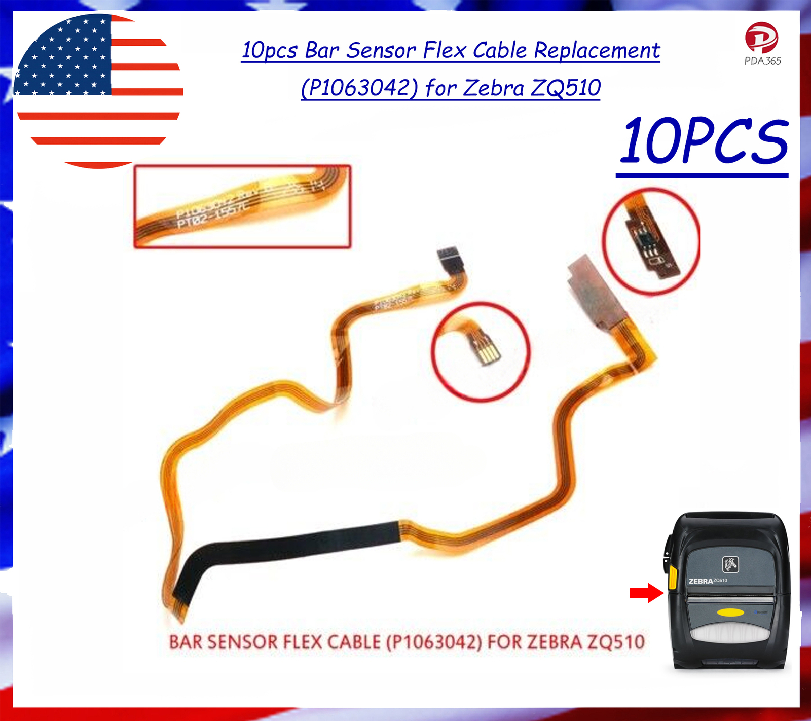 10pcs Bar Sensor Flex Cable Replacement (P1063042) for Zebra ZQ510