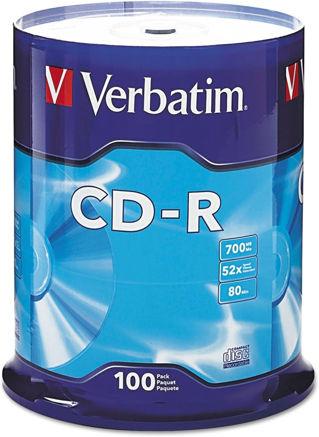 Verbatim CD-R Blank Discs 700MB 80 Minutes 52X Recordable 100pk Spindle, Blue
