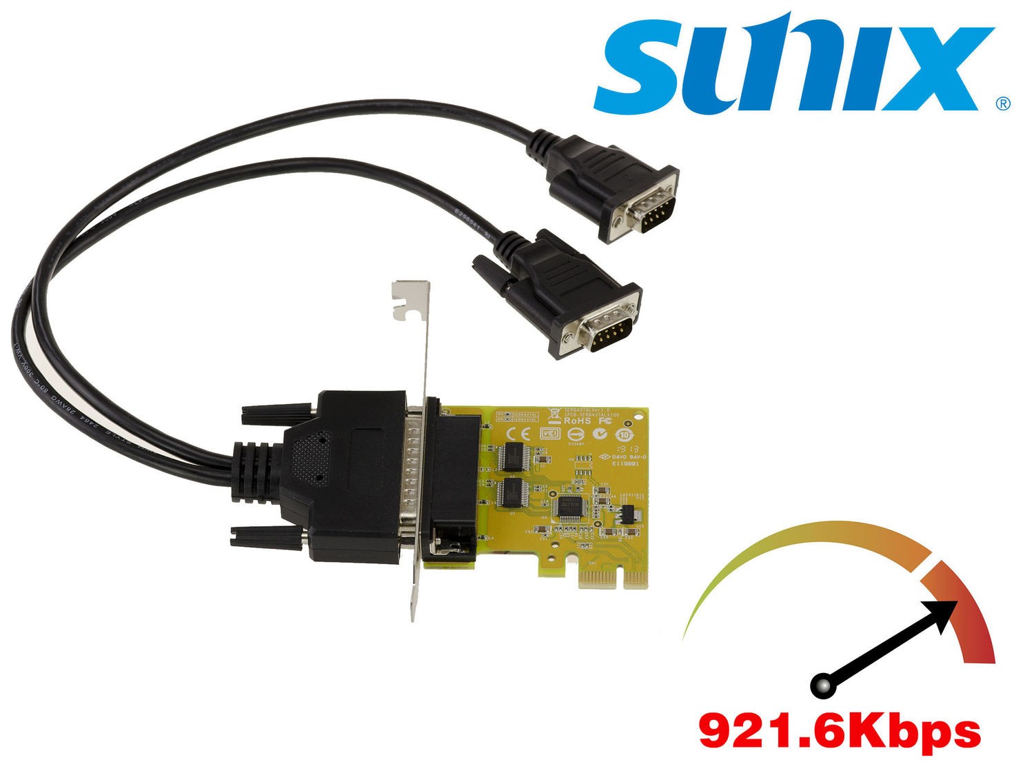 PCIe Card 2 Ports COM RS232 DB9 HIGH SPEED LOW HIGH PROFILE SUNIX SER6437HL
