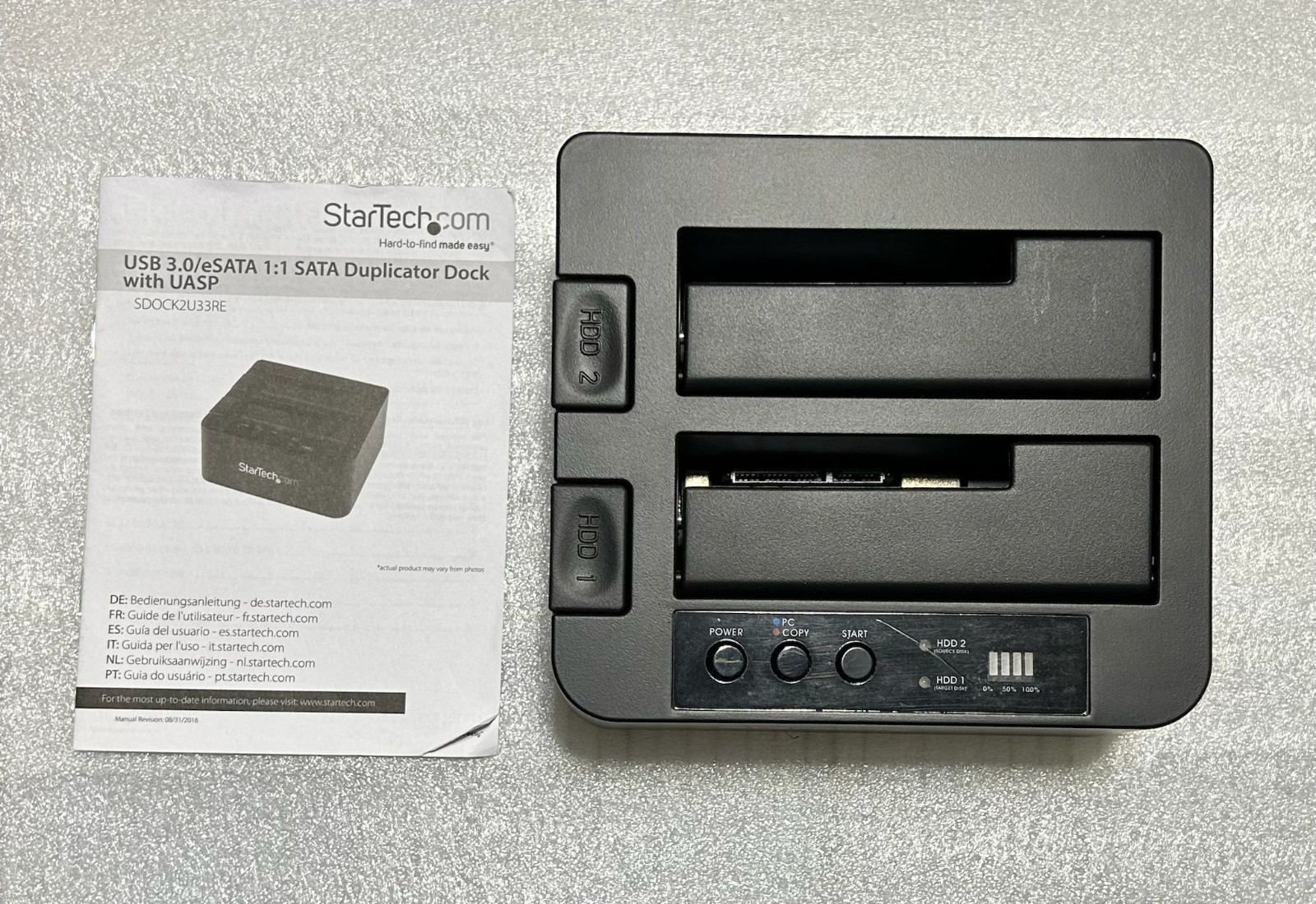 StarTech USB 3.0/eSATA 1:1 SATA Duplicator Dock (model SDOCK2U33RE) Used