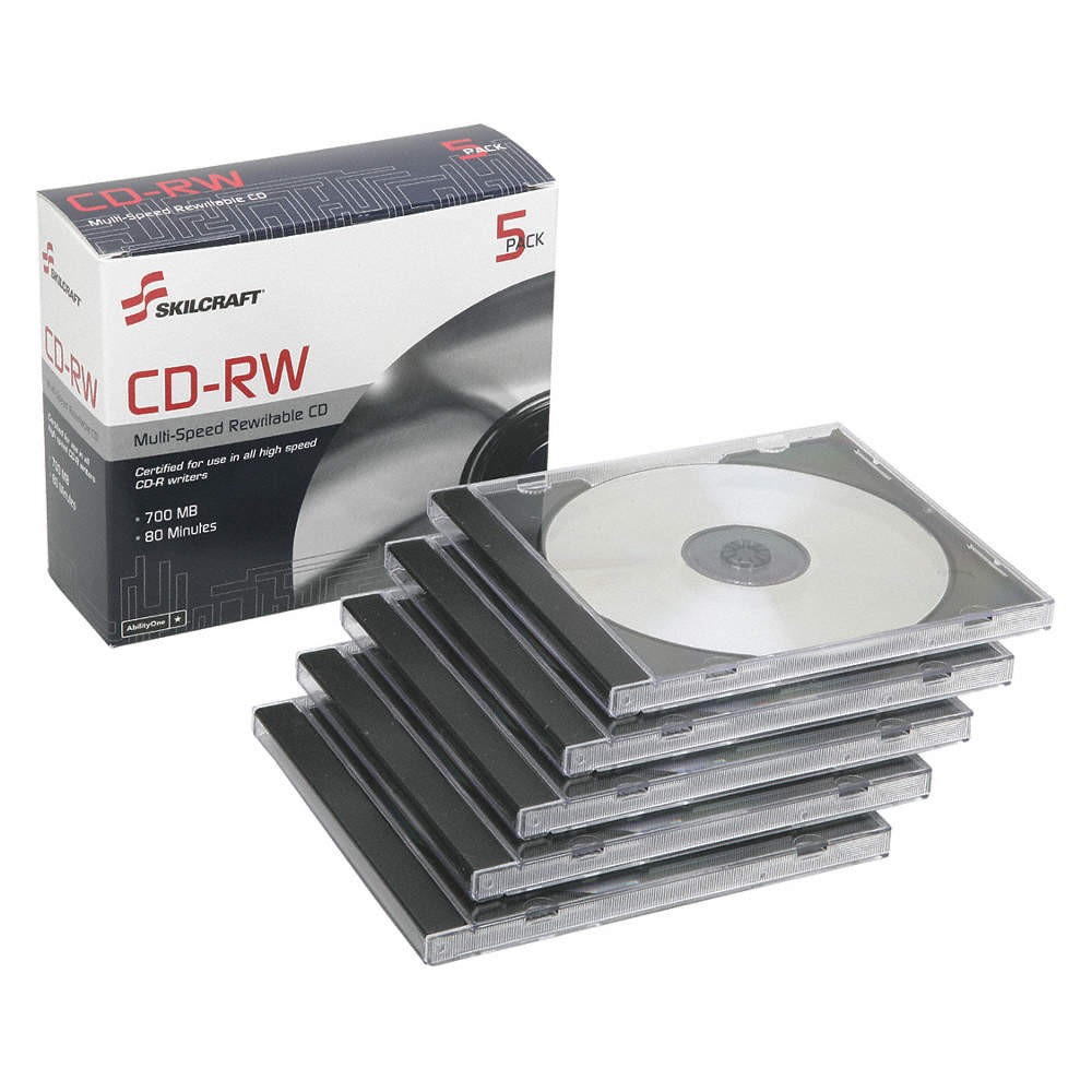 ABILITY ONE 7045-01-470-3592 CD-RW Disc,White,700MB Cap.,PK5 35KR83