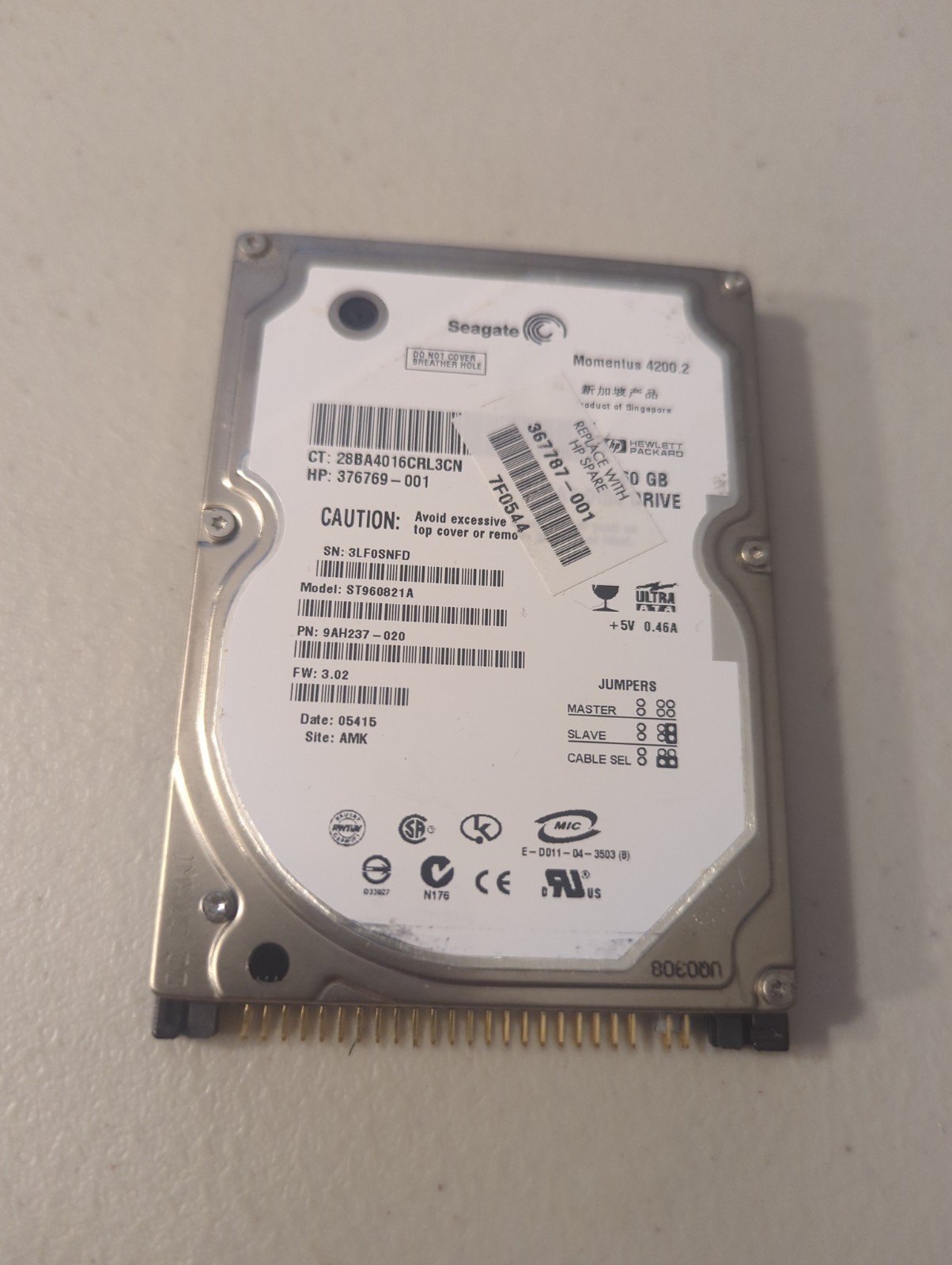 Seagate Momentus 60GB ST960821A 4200 RPM 2.5 Notebook Hard Drive 376769-001