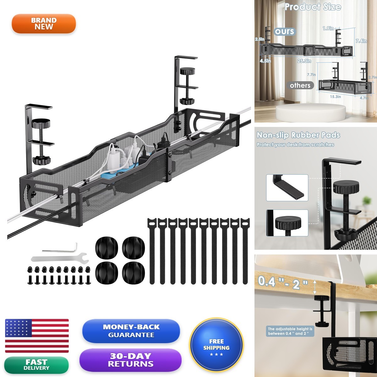 Mzmaxy Cable Management, 25'' Cable Management Under Desk, Cable Tray