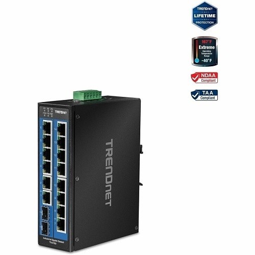 TRENDnet TI-G162 Hardened Industrial 16-Port Gigabit Switch 2x SFP DIN-Rail Hub