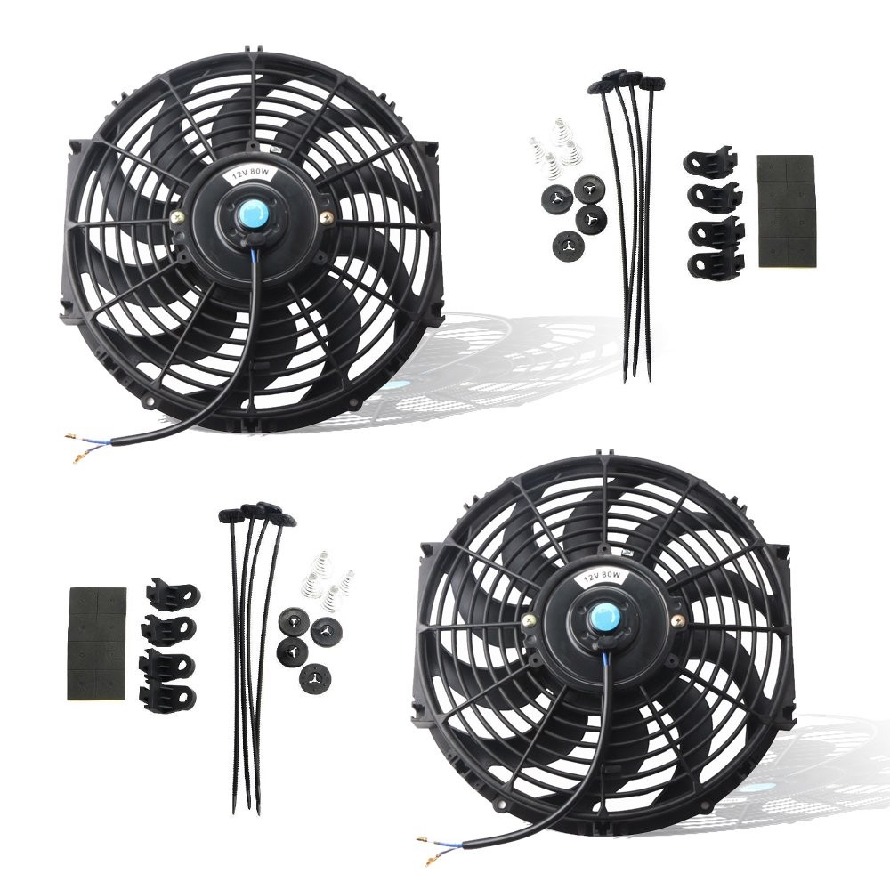 MOSTPLUS Black 12V Radiator Slim Fan Push/Pull 12 Inch Set of 2