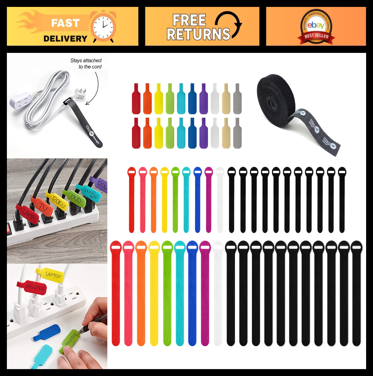 Cable Management Value Pack - 61 Pieces, Organize Cords & Wires, Tangle-Free Sol