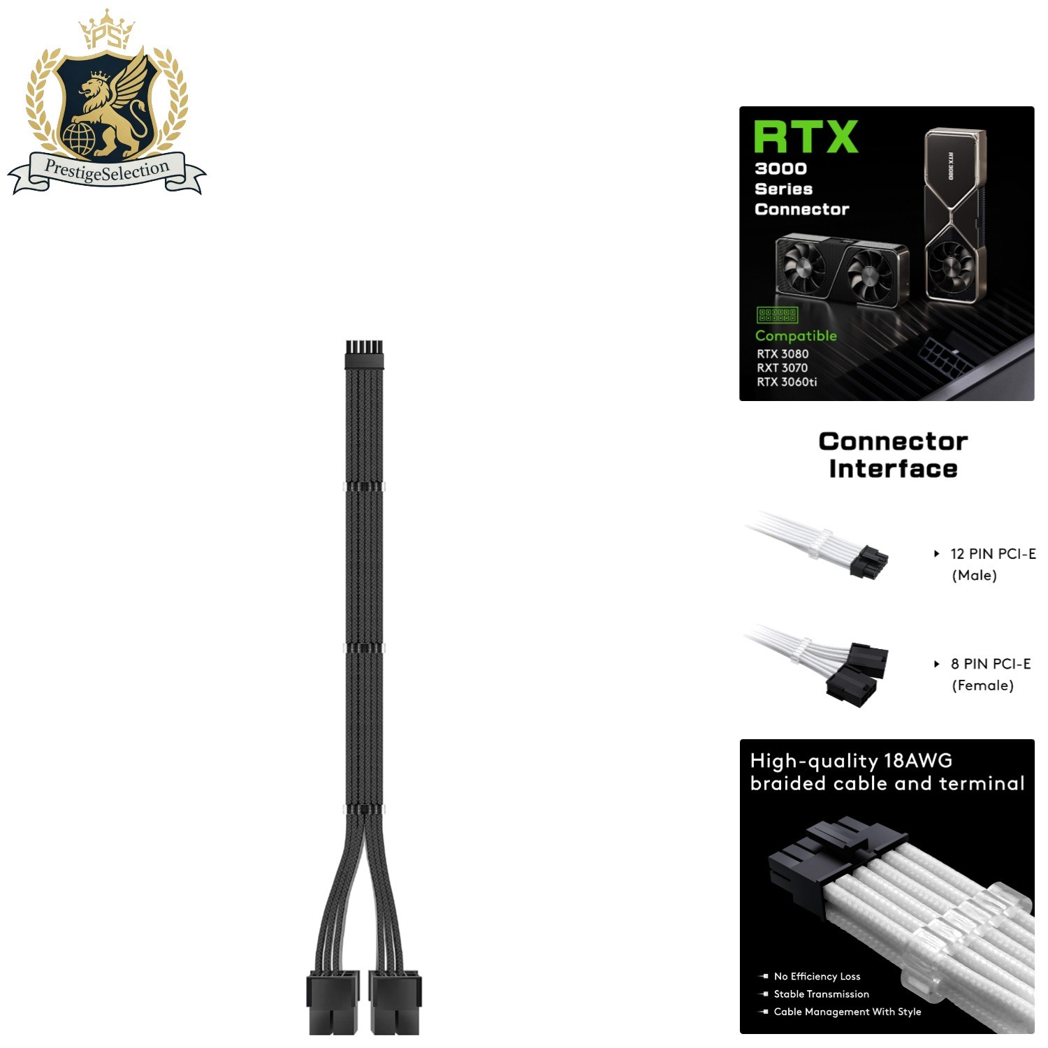 300mm 12 Pin to Dual 8 Pin PCIe Extension Cable - Flexible Design for Gaming PCs