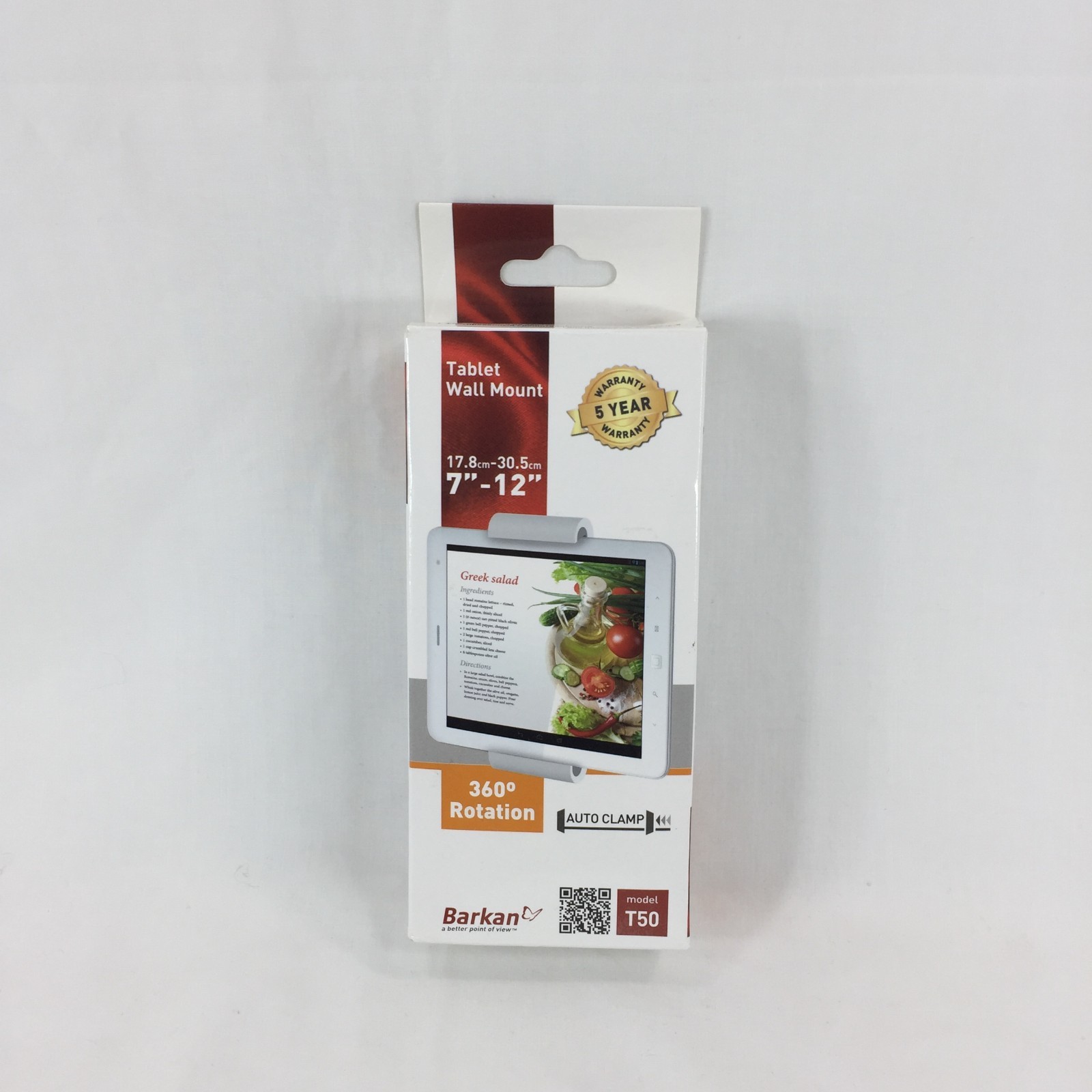 Barkan T-50 Tablet Wall Mount 7-12 inch Auto Clamp White 360 Rotating NEW NIB
