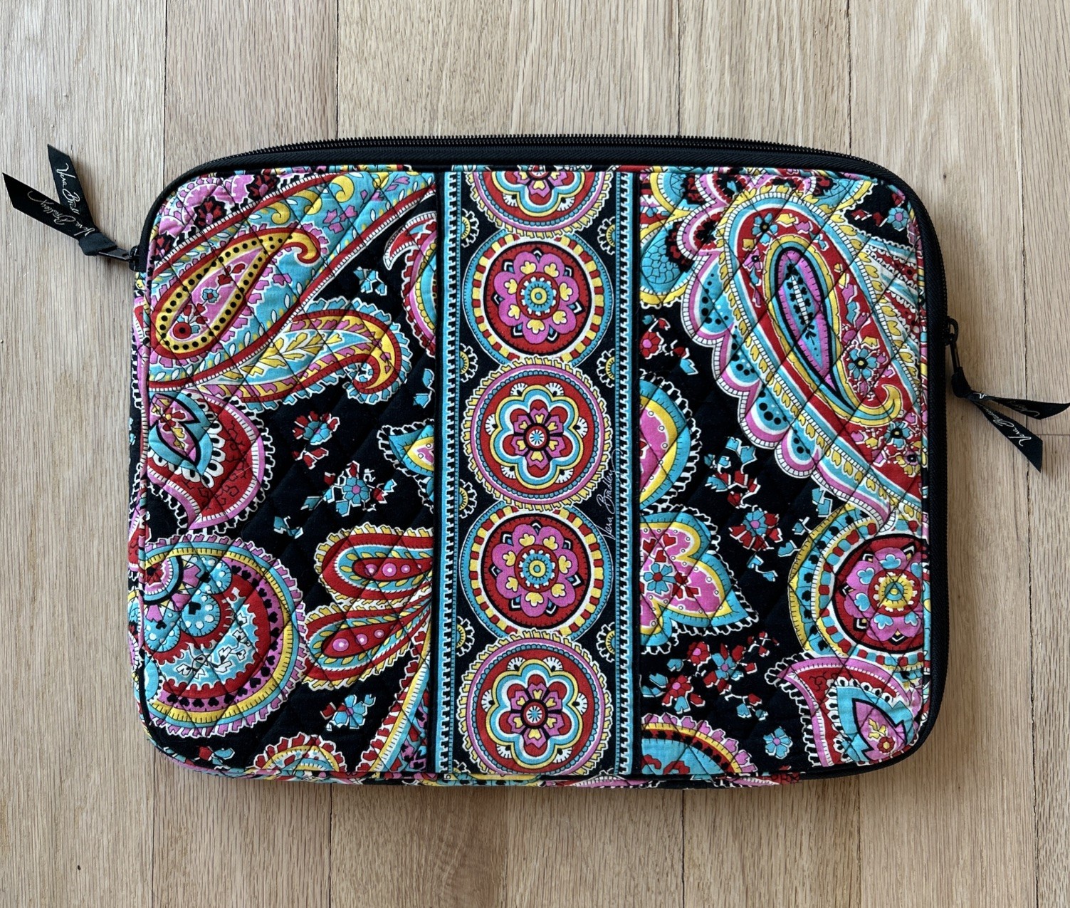 VERA BRADLEY Black Paisley Padded Laptop Computer Tablet Bag Case 14" x 11”