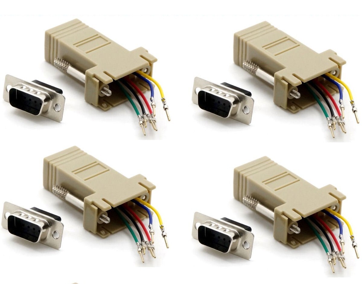 4x DB9 Male RS232 to RJ11 RJ12 6P6C 6 Wire Telephone Phone Modular Adapter