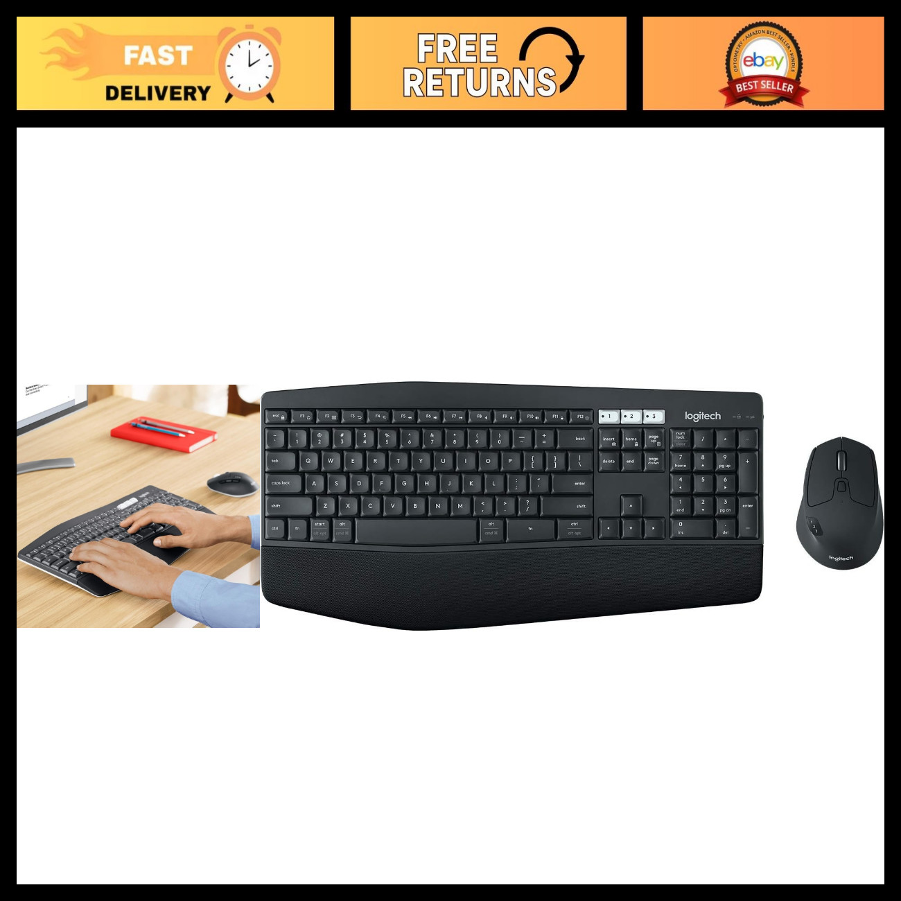 Wireless Keyboard and Mouse Combo - Ergonomic, Multi-Device, 2017 Model