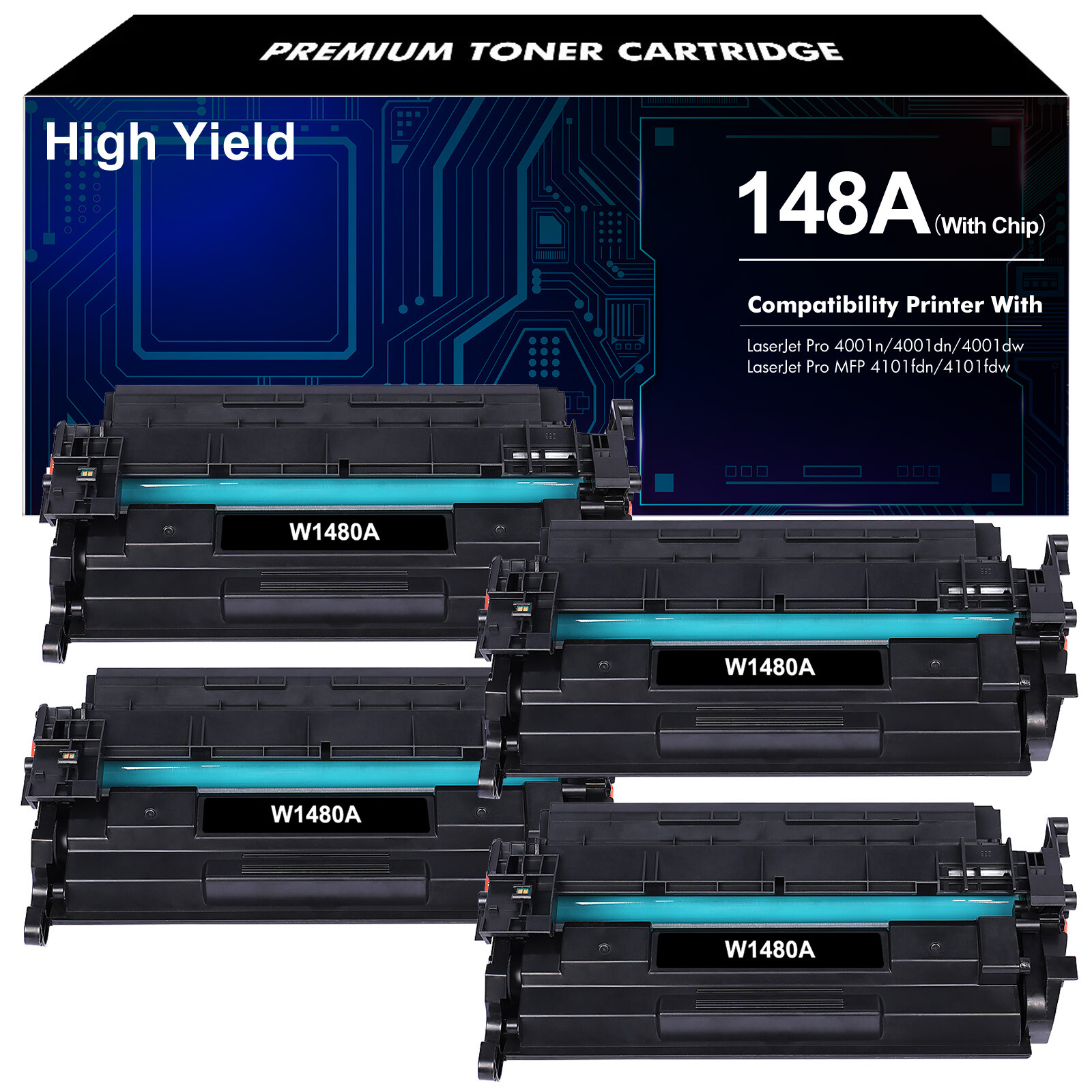 4PK W1480A Toner Cartridge Fits for HP LaserJet Pro 4001n 4001dw Lot [NEW CHIP]