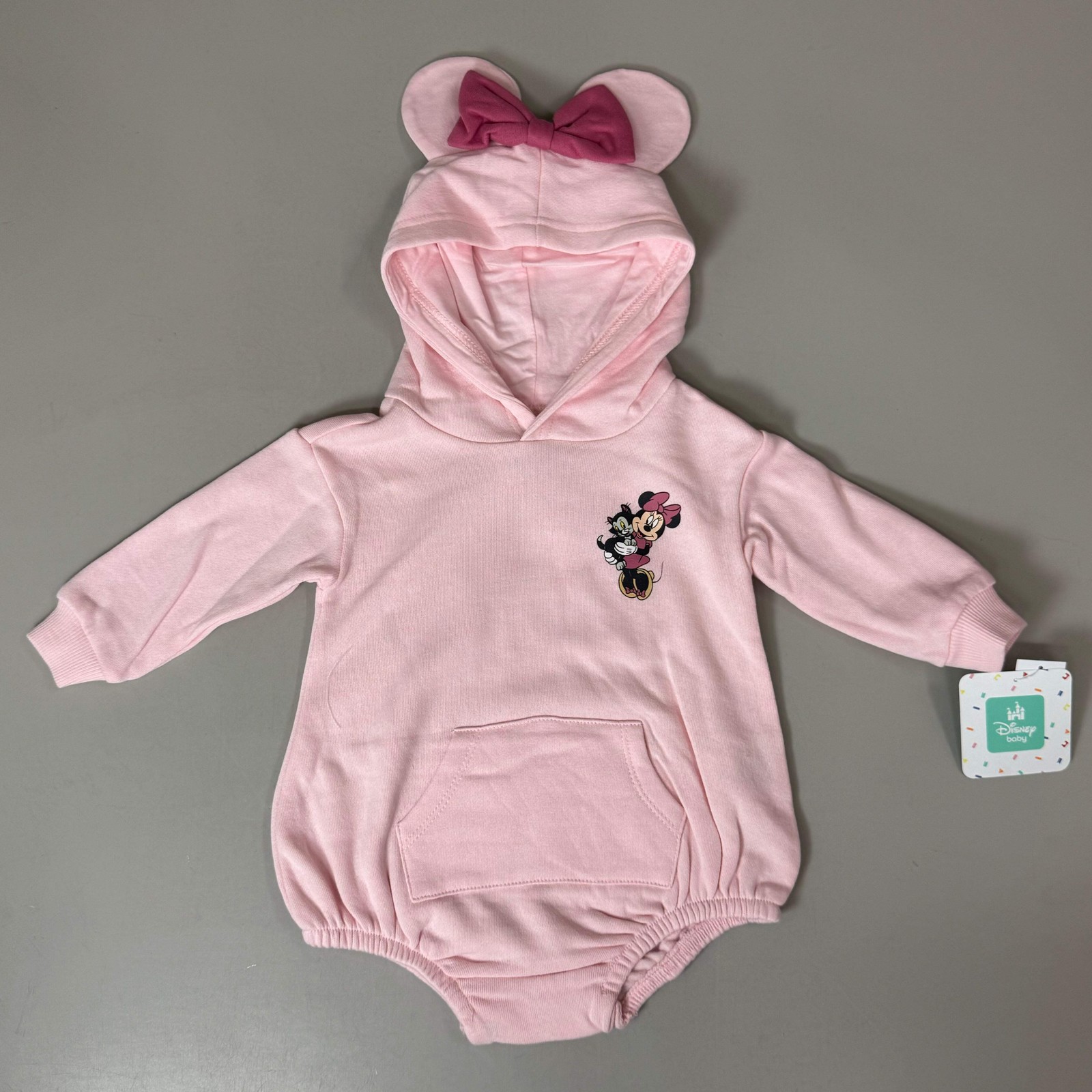 DISNEY BABY Minnie Mouse Romper w/ Hood & Pocket Sz 3-6 Months Pink RPHK