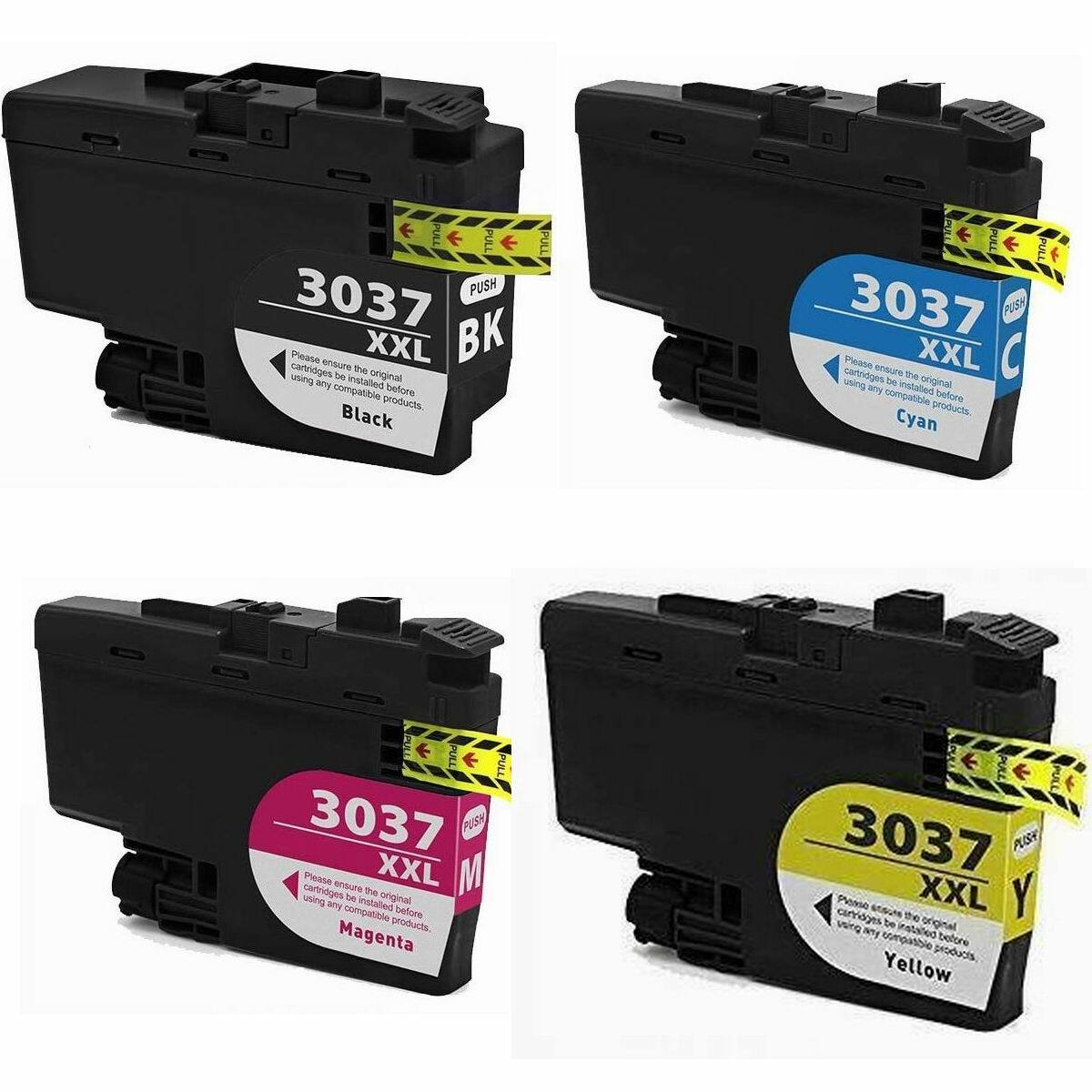4 Pack Compatible Brother LC 3037 XXL High Yield Black & Color Ink Cartridges
