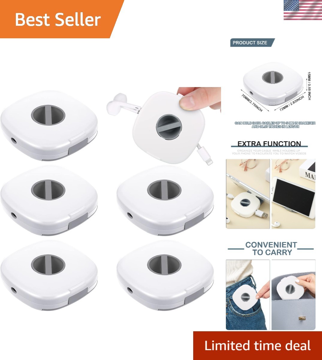 6 Pieces Retractable Cable Management Charging Organizer Phone Cord Holder Sm...