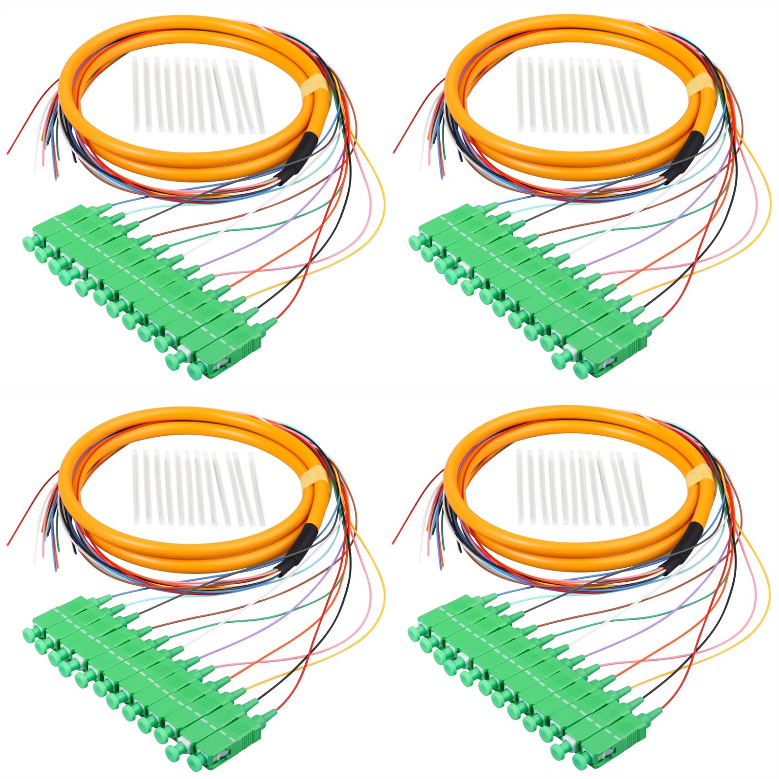 4 PCS SC/APC Fiber Optic Pigtail 1.2m 12 Strand SingleMode 9/125 Coded Patch
