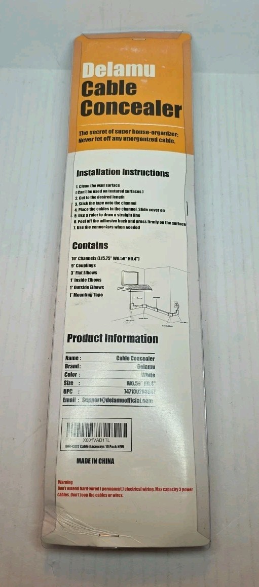 Delamu Cable Concealer Management Channel White New