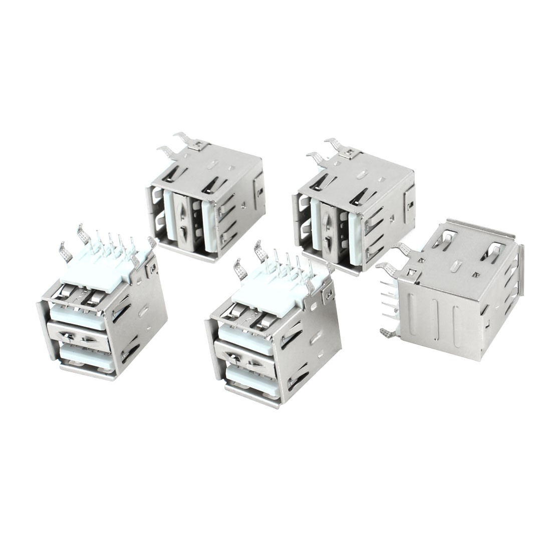 5pcs Right Angle 8-Pin DIP PCB Mount Female USB A Dual Socket Connector