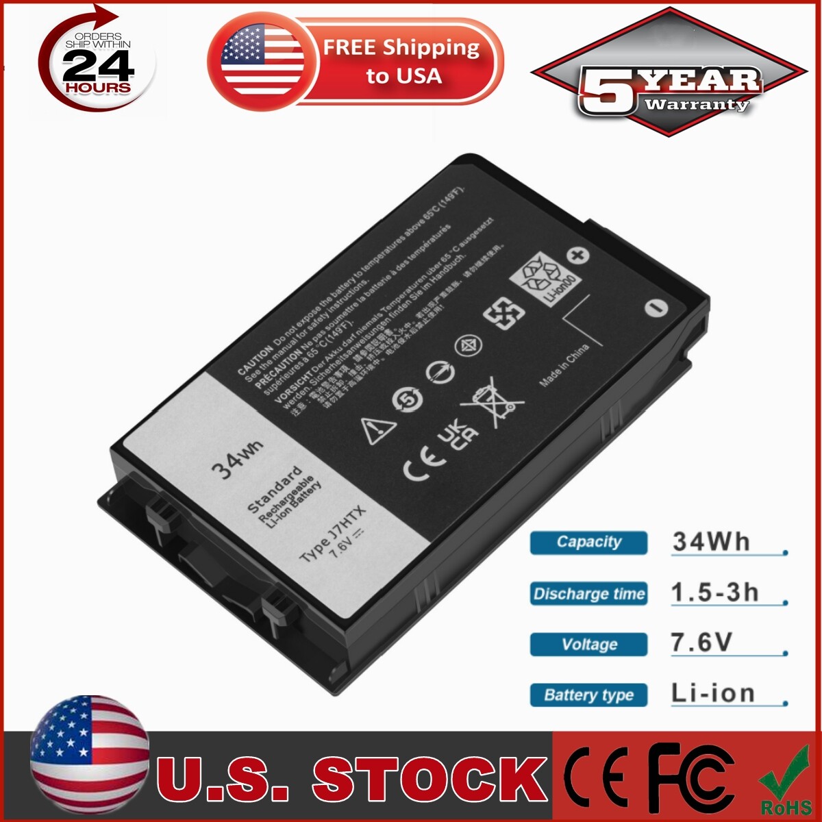 ✅LOT For Dell Latitude 12 7212 7220 Rugged Tablet Battery 34Wh 2JT70 J7HTX 7XNTR