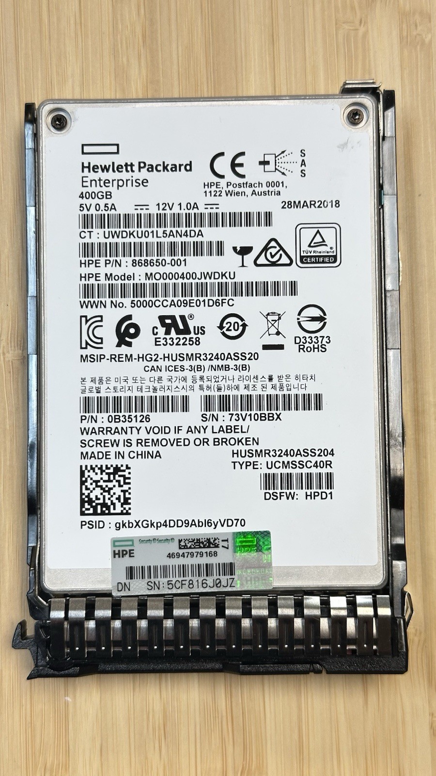 99.9% HPE 400GB SAS 12G Mixed Use SFF 2.5IN SC SSD 873359-B21 873566-001 SED MU
