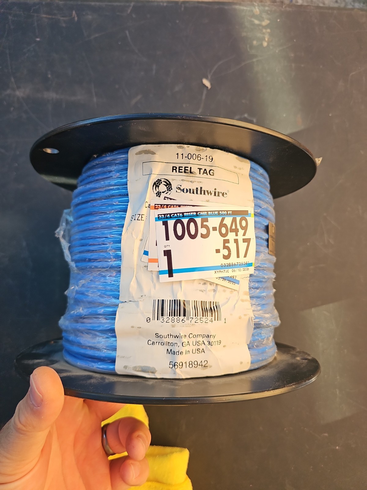 Southwire Cat6 CMR Riser Cable 500 Ft Blue 23/4 Solid Copper 56918942