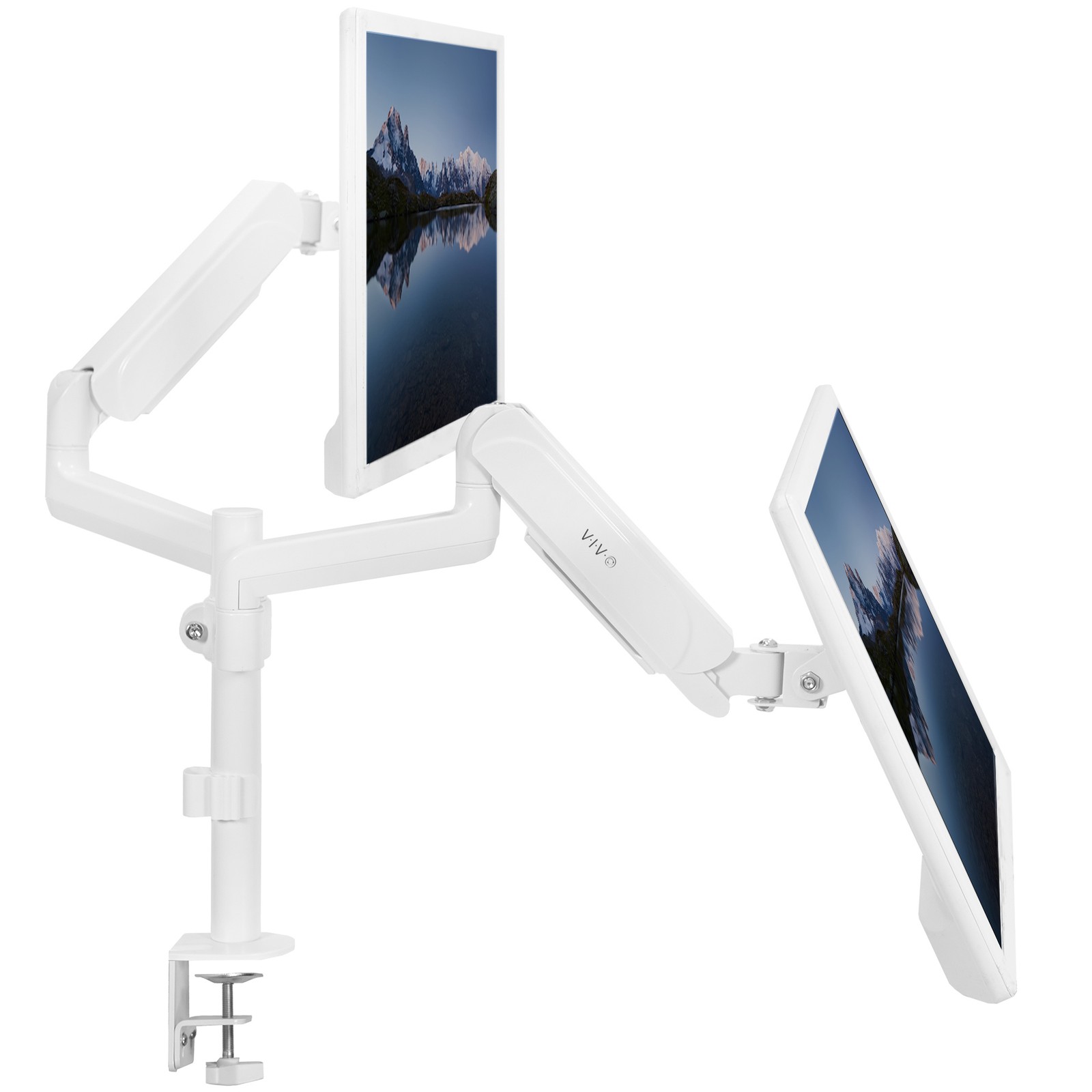 VIVO White Dual Monitor Mechanical Spring Desk Mount for 2 Screens up to 32"