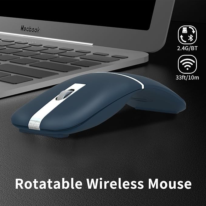 Bluetooth Wireless Arc Travel Mouse, Bluetooth 5.0/4.0 & 2.4G Tri-Mode, Rotating