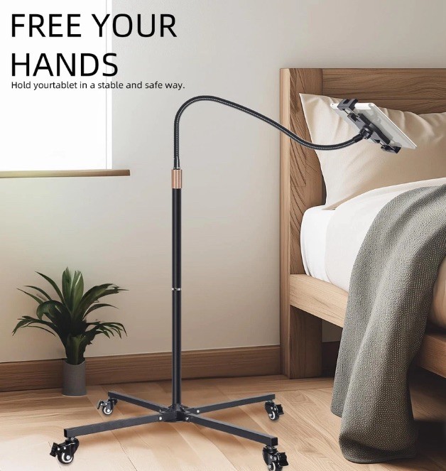 Adjustable Rolling Tablet Stand with Wheels - Heavy Duty Mobile iPad Holder f...