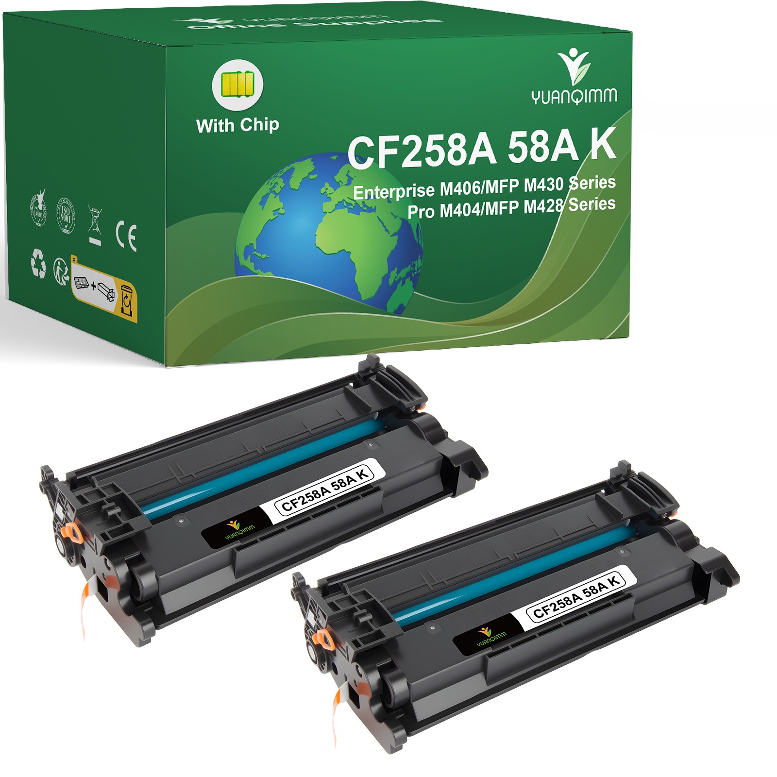2PK BK CF258A 58A Toner Cartridge Compatible for HP LaserJet Pro M404dn lot