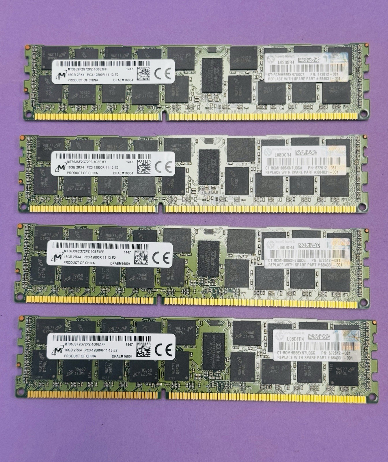 Lot 4x 16GB (64GB) Micron MT36JSF2G72PZ-1G6E1FF DDR3 PC3-12800R Server Memory