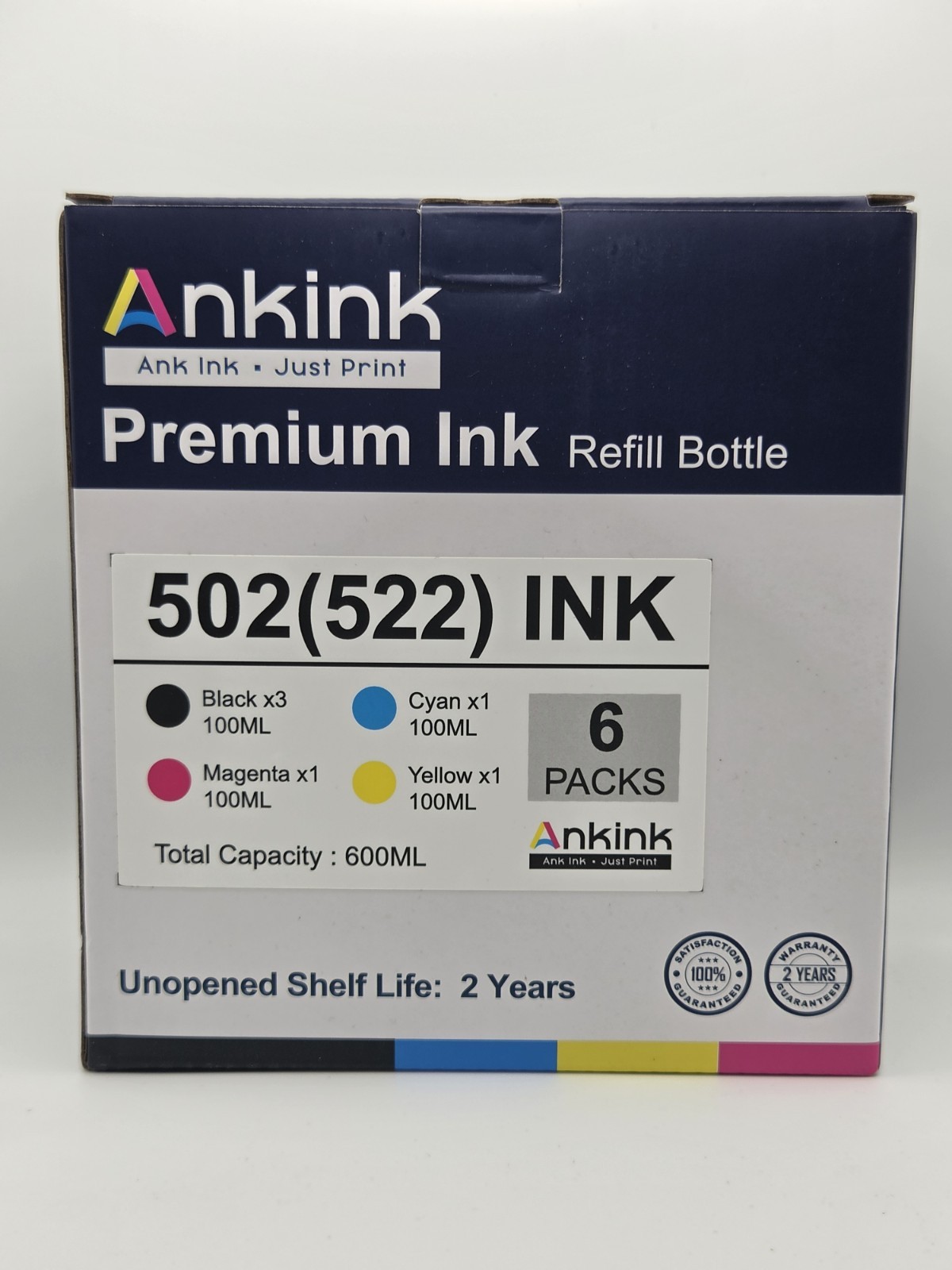 Ankink 502 522 Ink Refill Bottles 6-Pack (3 Black, C, M, Y) EcoTank ST-4000 2000