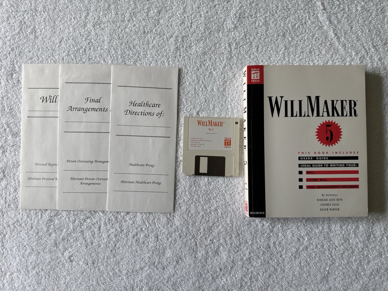 Vintage Mac Software: WILLMAKER 5 (Nolo Press) Manual + 3 RARE ENVELOPES-TESTED
