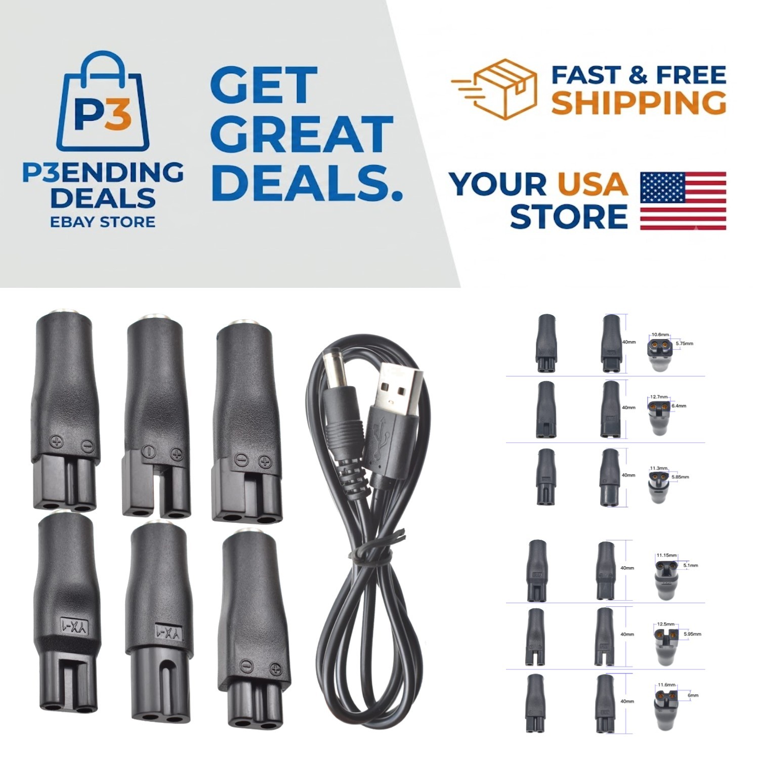 Versatile 7 PCS Replacement Charger for Hair Clippers and Shavers - Eco-Friendly