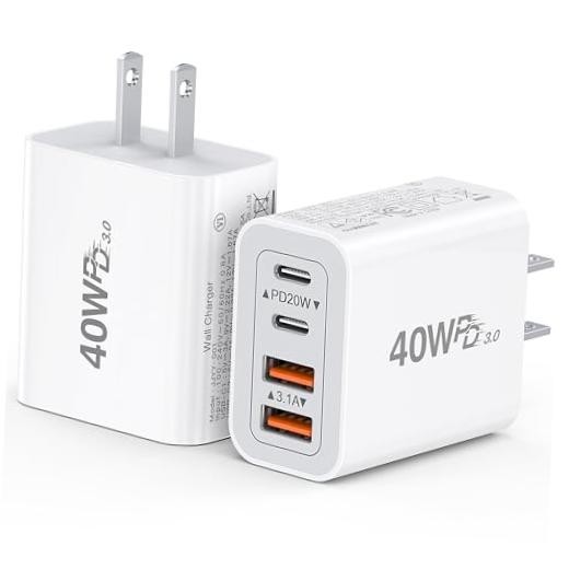 [2-Pack] 40W USB C Charger Cube Fast Charging Block Multiport 40W 2Pack White