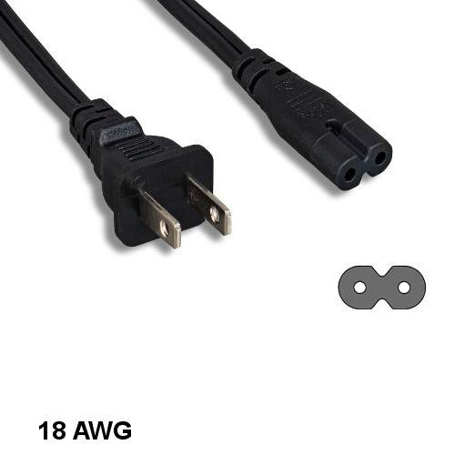 KNTK 10ft Non-Polarized Power Cord NEMA1-15P to IEC60320 C7 18AWG 10A 125V Cable