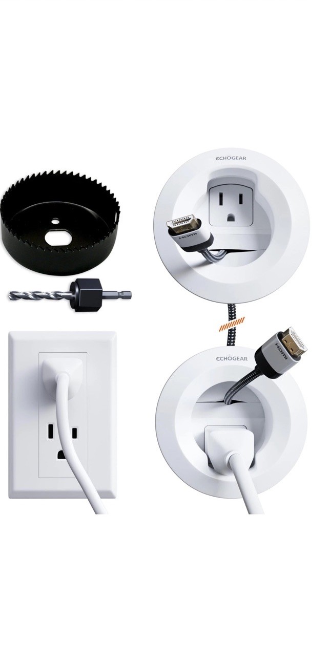 ECHOGEAR in-Wall Cable Management Kit for Power & Low Single Outlet, White 