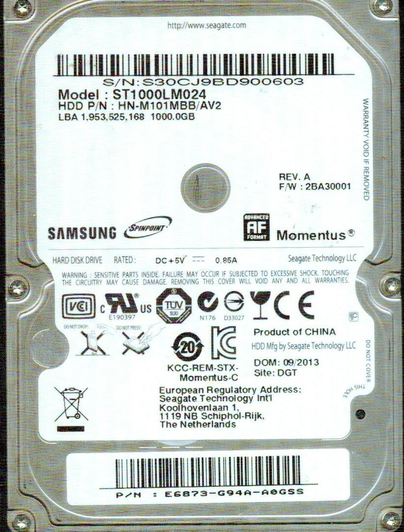 HN-M101MBB/AV2, ST1000LM024,  2BA30001, DGT SAMSUNG 1TB  2013
