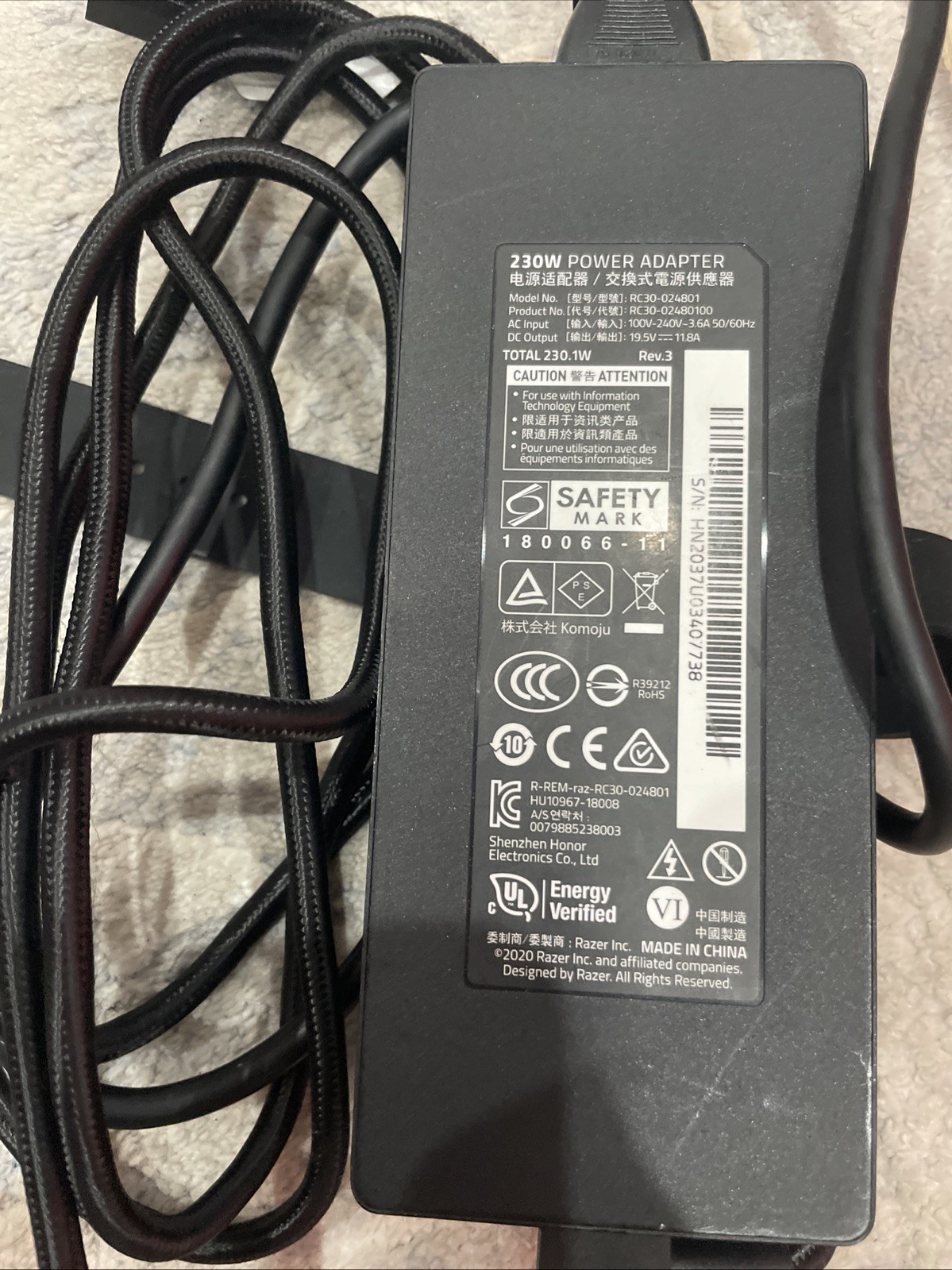 1pc 230W AC Power Adapter For Razer Blade 14 2024 RZ09-0508 19.5V 11.8A Charger