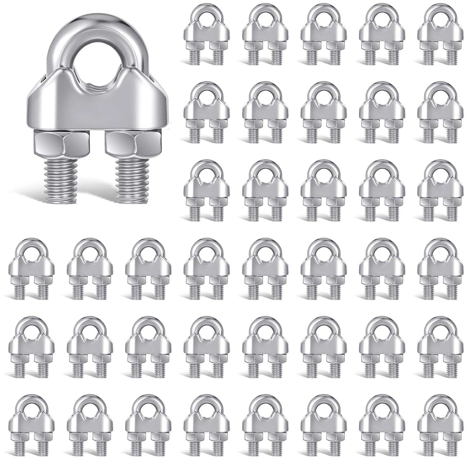 40 PCS 1/4" Stainless Steel Wire Rope Clamps U-Bolt Saddle Fasteners