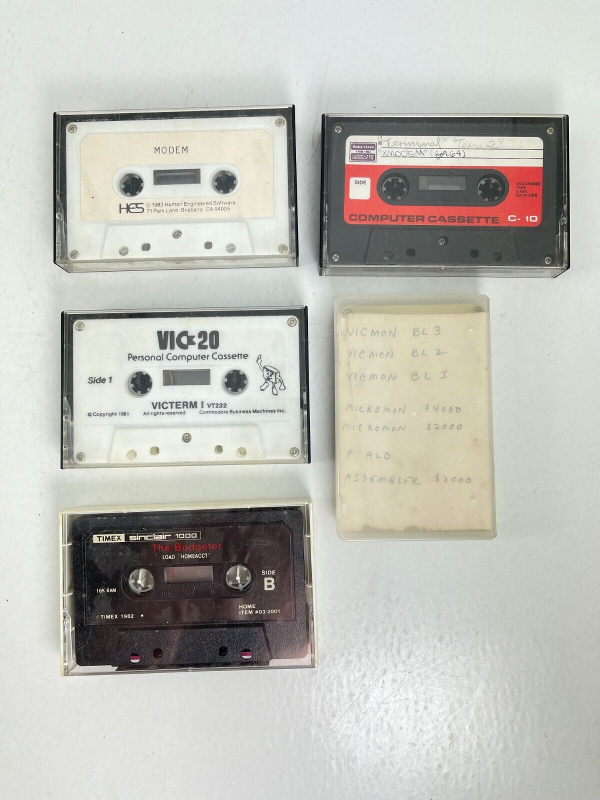 Vintage 5pc Commodore VIC-20 Computer Cassette Modem Budgeter Victerm Assembler