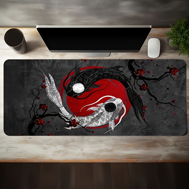 1pc Large Esports Gaming Mouse Pad, Gray Background with Red Circle Black And