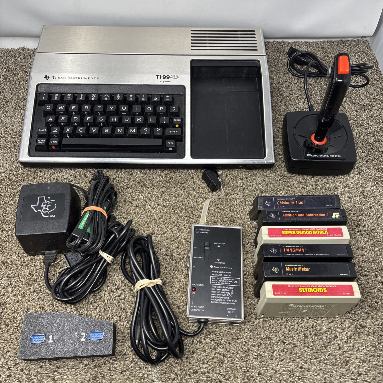 Texas Instruments TI-99/4A Home Computer TESTED W Cables Games And Joystick