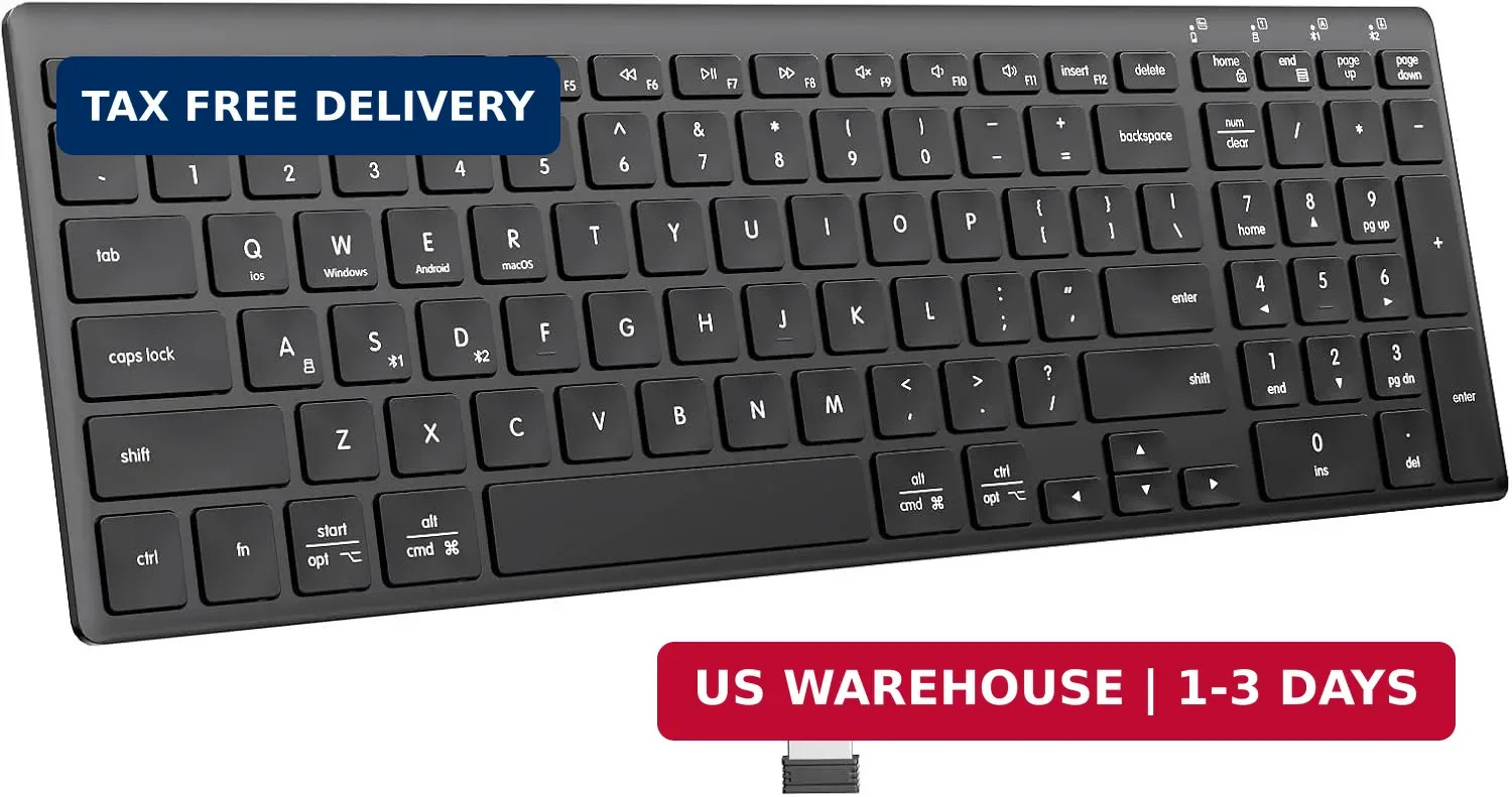 Wireless Ultra Slim Bluetooth Keyboard with Multi-Device Compatibility, Number P