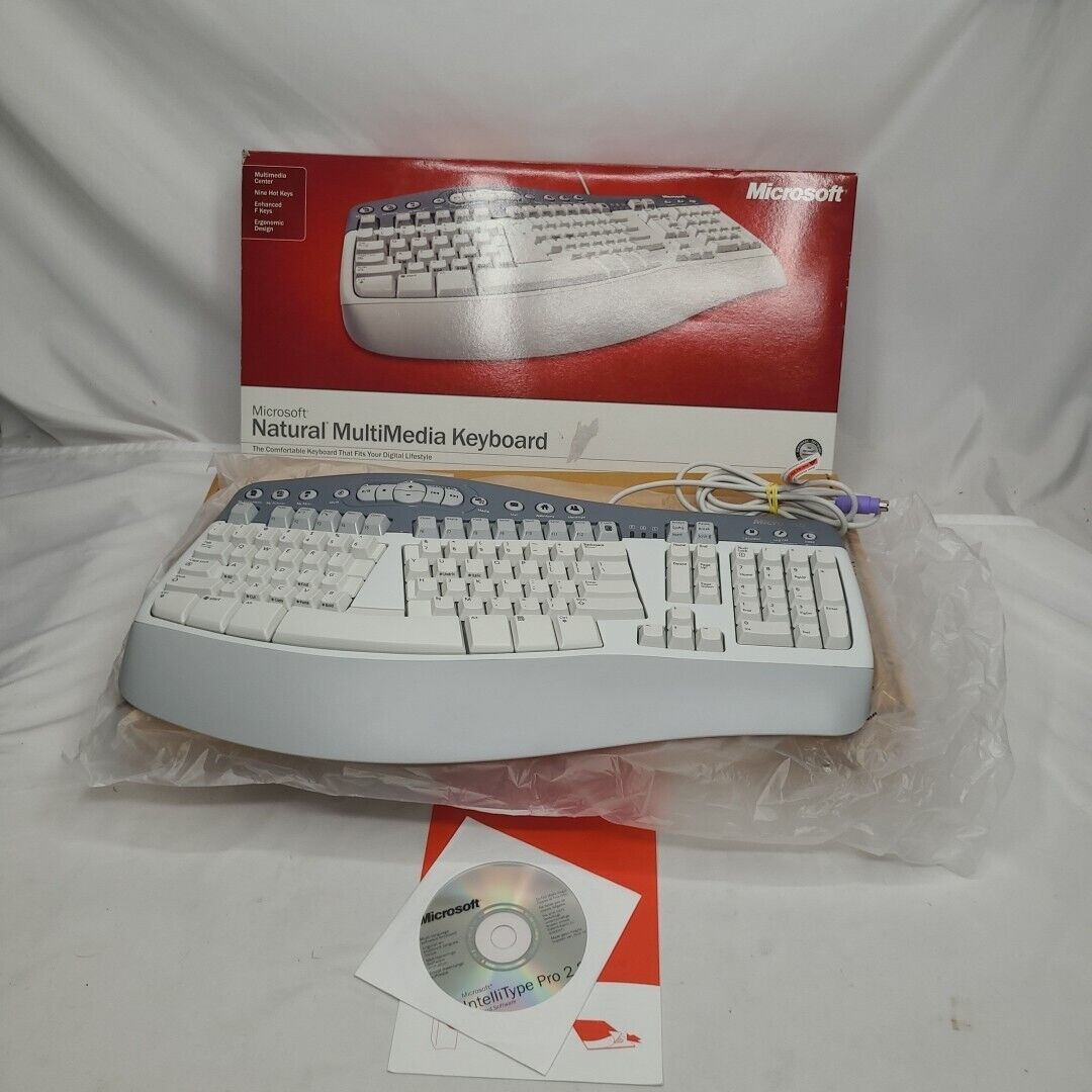 Microsoft Natural MultiMedia Keyboard, 1.0A PS2/USB Ergonomic RT9470 Gray White