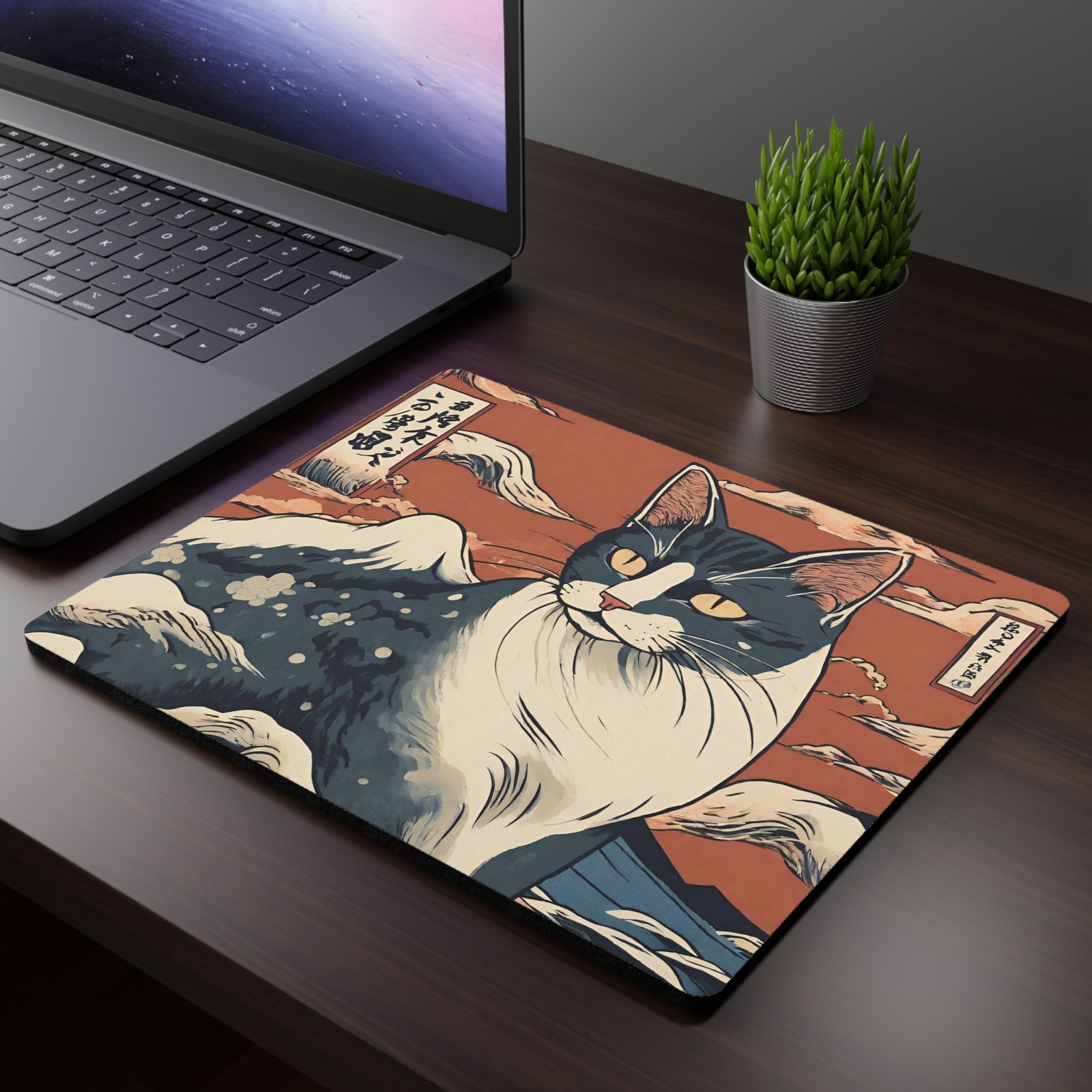 Japanese art Cat Mouse Pad, Cat Ukiyo-e style mousepad, Japan desk accessories