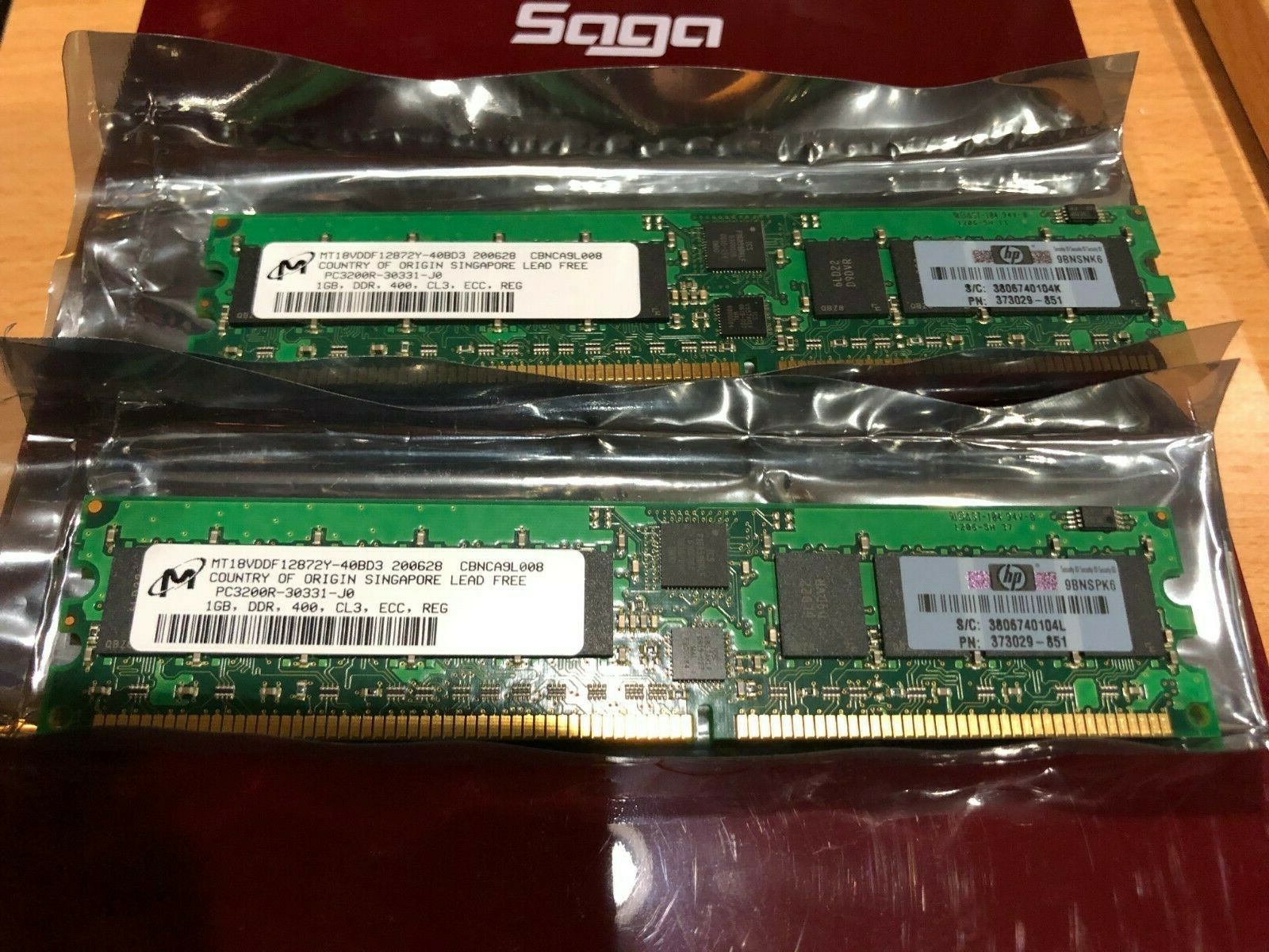  LOT OF (2) HP 2GB PC3200 DDR SDRAM DIMM 2X1GB 373029-851 Micron