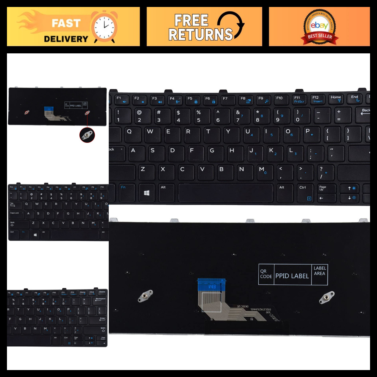 Replacement Keyboard for Dell Latitude 11 3180 3189 3190 & 13 3300 3380 - US Lay